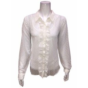 BROOKE SHIELDS Timeless Women's Button Front Blouse with Ruffle Ivory Size 10